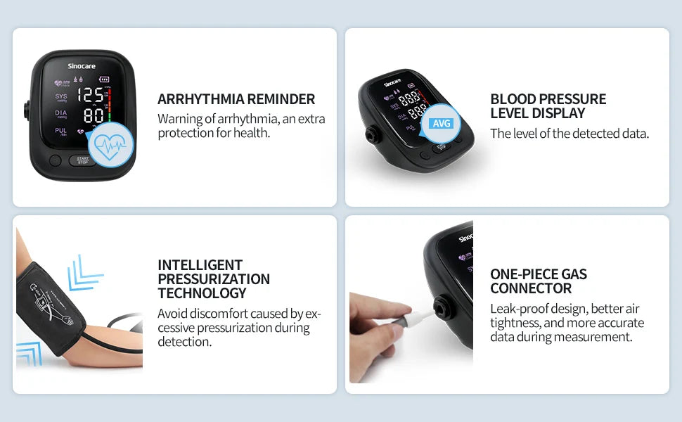 Monitor De Pressão Arterial Sinocare Esfigmomanometa Eletrônica Máquina Digit