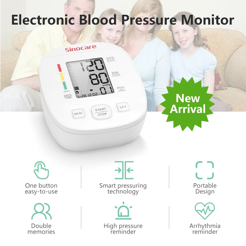 Monitor De Pressão Arterial Sinocare Esfigmomanometa Eletrônica Máquina Digit