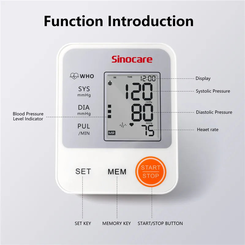 Monitor De Pressão Arterial Sinocare Esfigmomanometa Eletrônica Máquina Digit