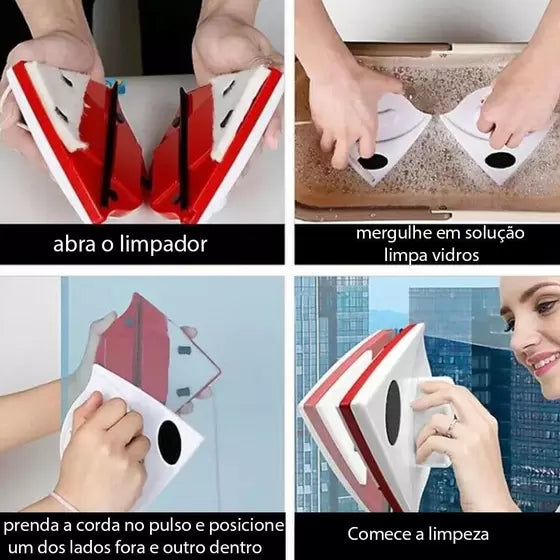 Limpador de vidro magnético para janela, vidraça, limpeza de porta